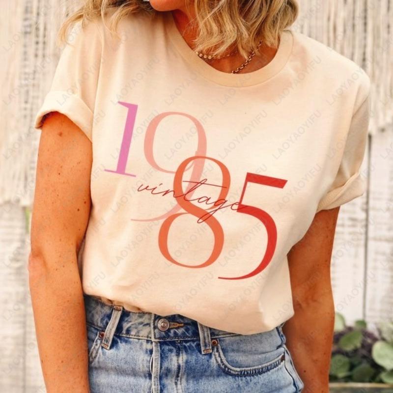 Classic 1986 Cotton Tshirts For Women Vintage 40th Birthday Year Number Tshirt for Her Creative Trend Casual Style Unisex Tee