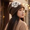 Women S Vintage Rose Embroidery Knitted Beanie Hat Korean Style Warm Winter Hat