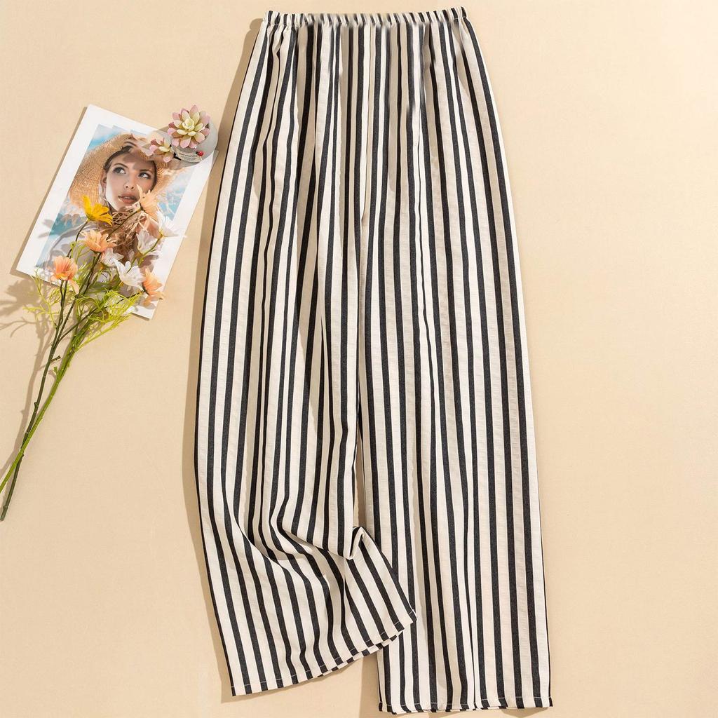 Women's Casual Fashion Sleep Pants Striped Loungewear Pants Wearable As Outerwear High-Waisted Pants