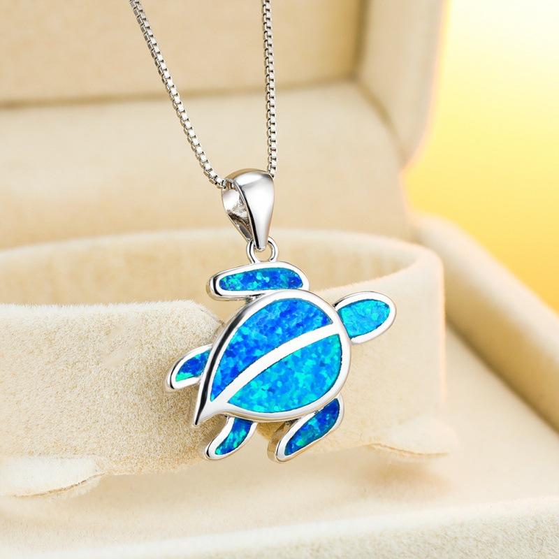 

Platinum single cute turtle full body blue necklace couple temperament collarbone chain