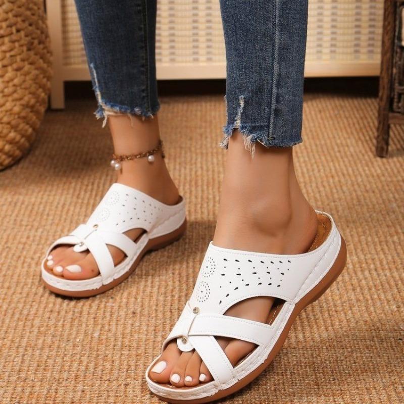 Women's Summer New Slope Heel Slippers Women's Cross I-shaped Solid Color Outerwear Beach Cool Slippers