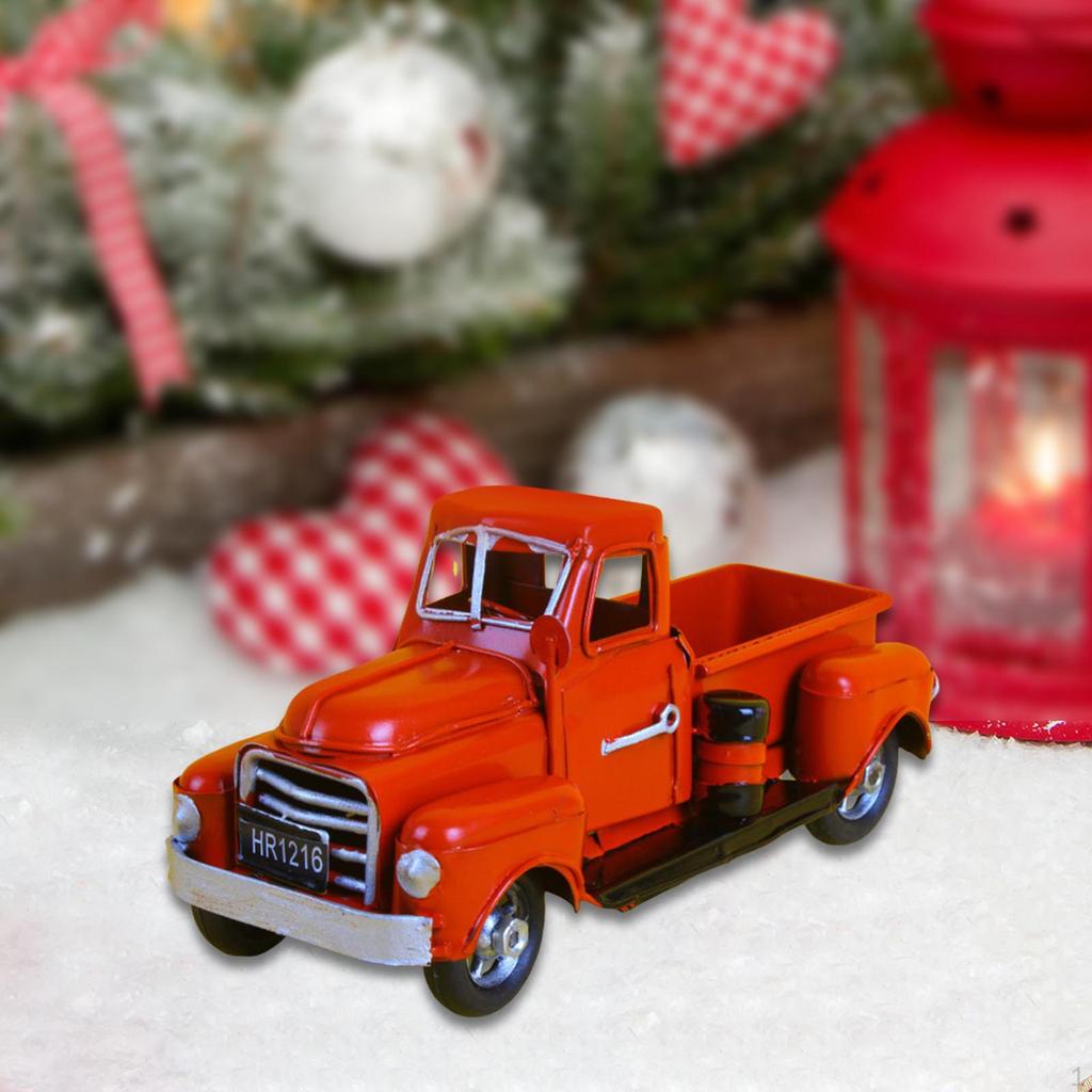 Christmas Farmhouse Truck Farm Metal Car Cute Collectible Tabletop Storage Pickup Model