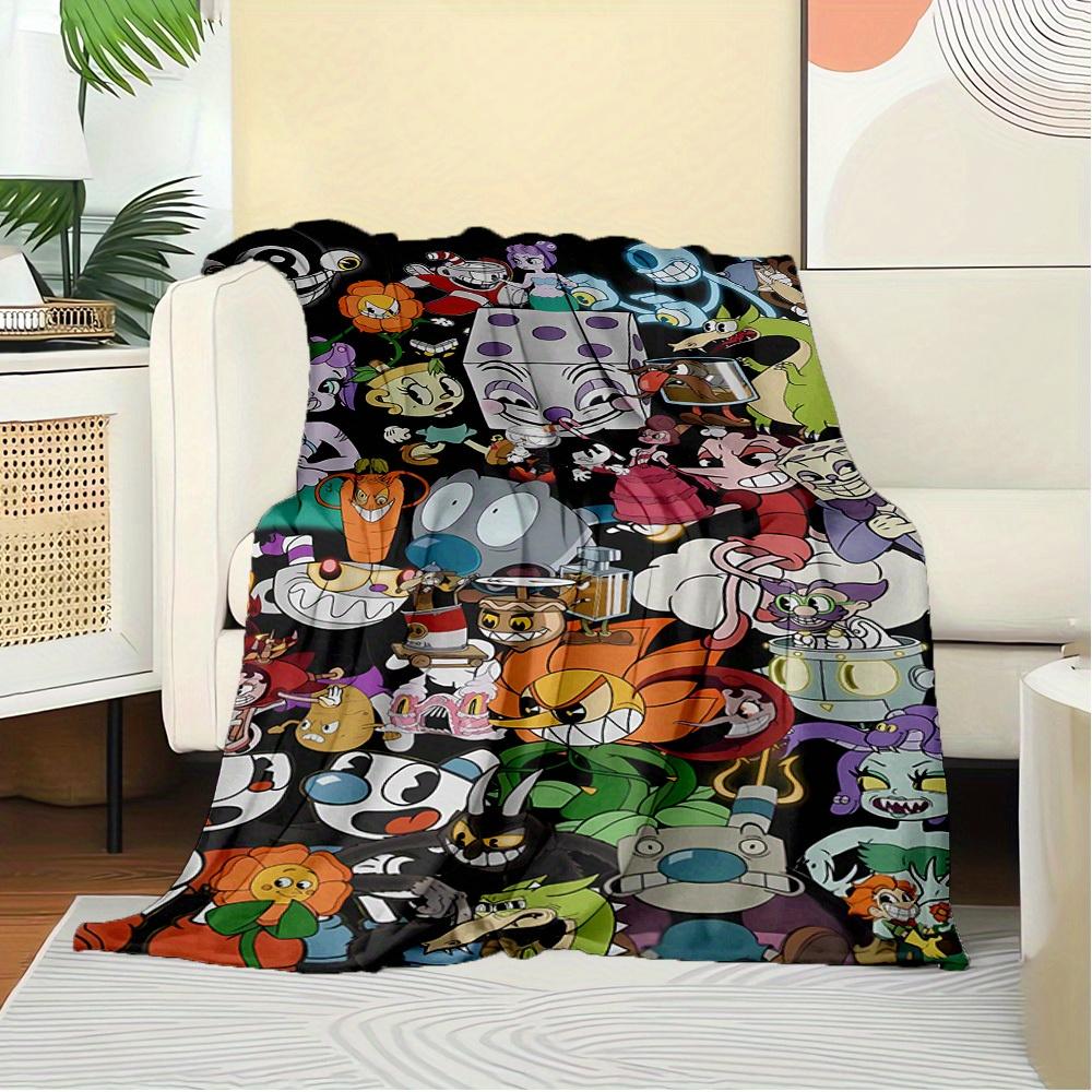 1pc Cuphead",Mugman",Art" Digital Print Flannel Blanket - Contemporary Style, Suitable for All Seasons, Perfect for Home, Travel, or Camping