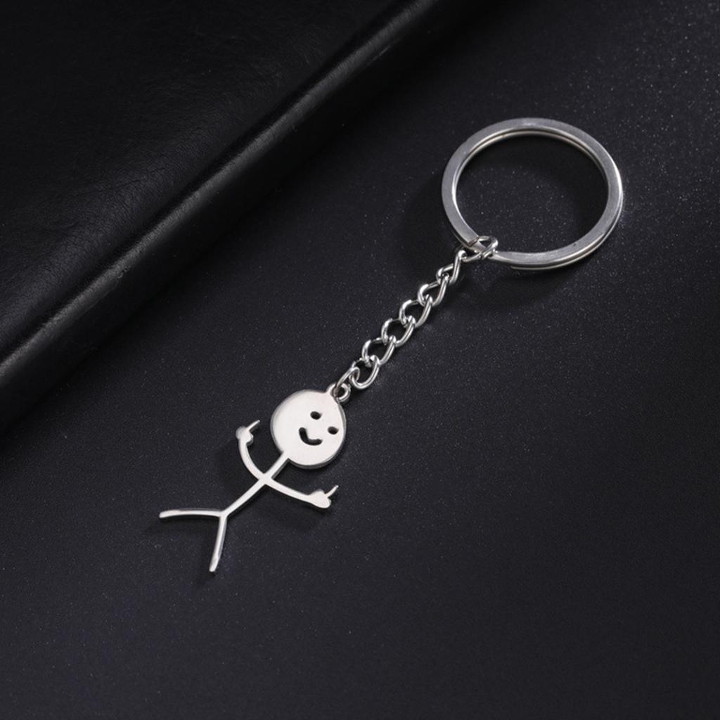 Interesting Stainless Steel Keychain With Funny Character In The Middle Finger