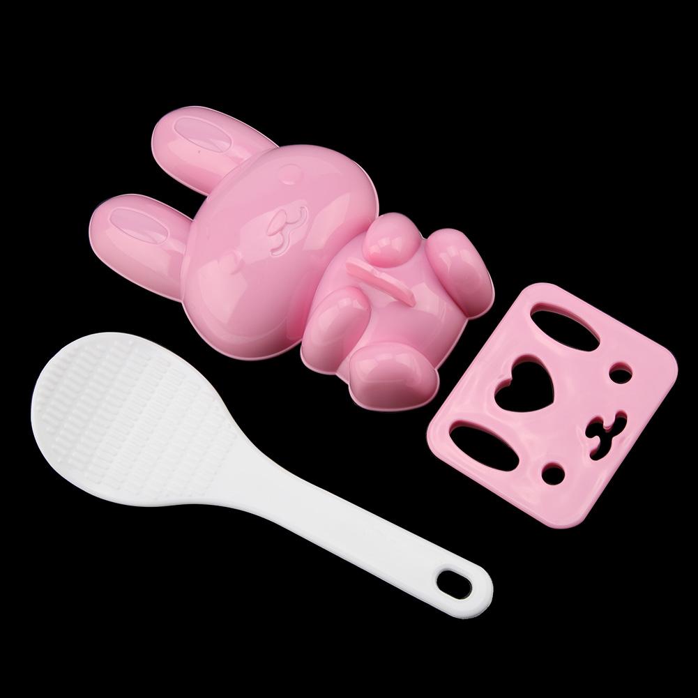 3pcs Food grade PP Cartoon Rabbit Model Sushi Rice Mold DIY Handicraft Onigiri Make Tool(Pink)