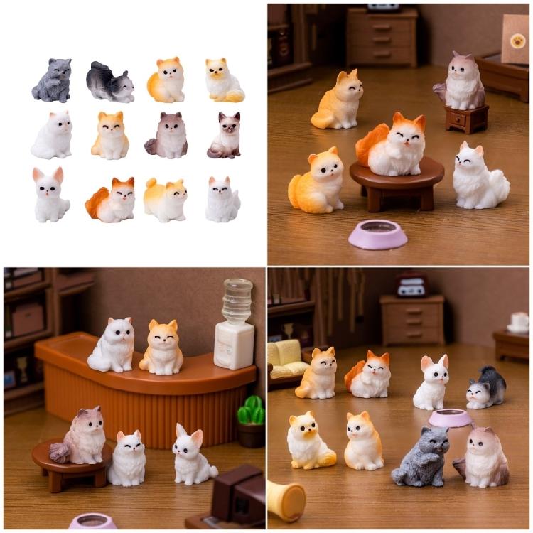 12pcs Detail Cats Model Figure Child Safe Decorative Figurine For Miniature Scene Display And Collector Doll House Props