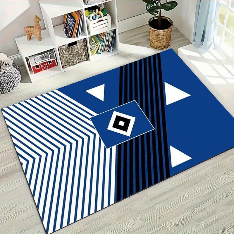 IK Sirius Geometric Flag Style Area Rug, Blue Black Star Print Floor Mat, Non Slip Carpet Home Decor
