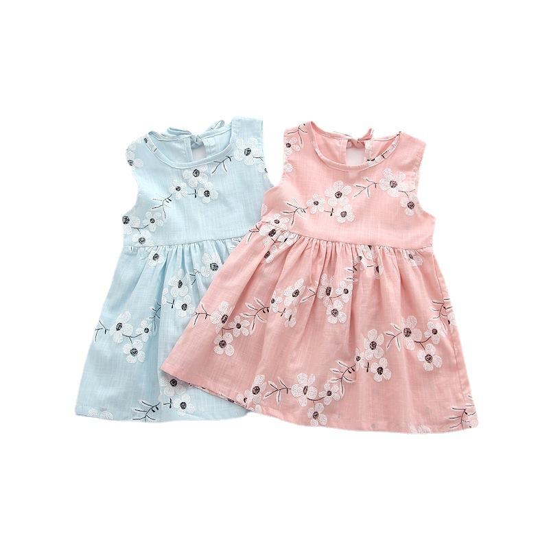 Baby Girls Summer Dress Sleeveless Hollow Back Pleated Skirt T-Shirt Dress 0-24 Months Breathable Photoshoot & Party Outfit