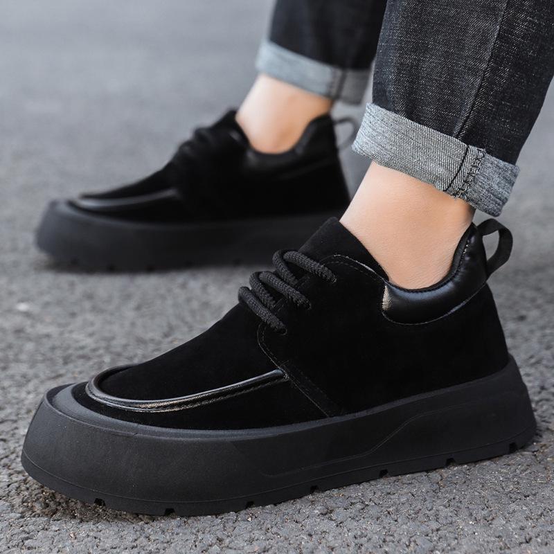 Men's Winter 2024 Retro British Style Thick-Soled Casual Sneakers with Velvet Lining for Teens