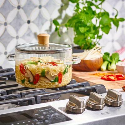 Panela de vidro borossilicato de 1,6L com tampa, resistente ao calor, segura e elegante para leite e alimentos, ideal para uso doméstico e em restaurantes, 1 peça