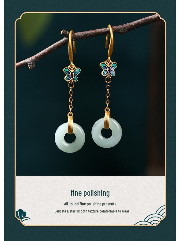 Gold-Plated Butterfly Jade-Style Cheongsam Hanfu Earrings (Autumn/Winter 2022)