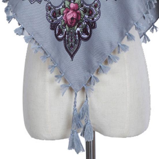 Quastenbesatz Quadratischer Weicher Winddichter Retro Schal Damen Herbst Winter Ethnischer Stil Druck Baumwollschal