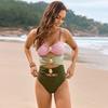 New Swimsuit Solid Color Splicing Popular Metal Buckle Swimsuit European and American One-piece Swimsuit