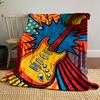 Pop art guitar surrounded by bold patterns, polka dots, and vibrant waves. for all seasons blanket lunch break throw gift