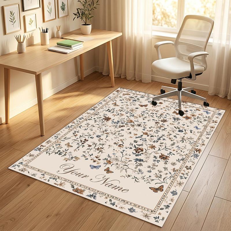 Floral Brain Cosmic Theme Soft Crystal Velvet Rug Custom Name & Text Print Non Slip Floor Rug for Bedroom Living Room