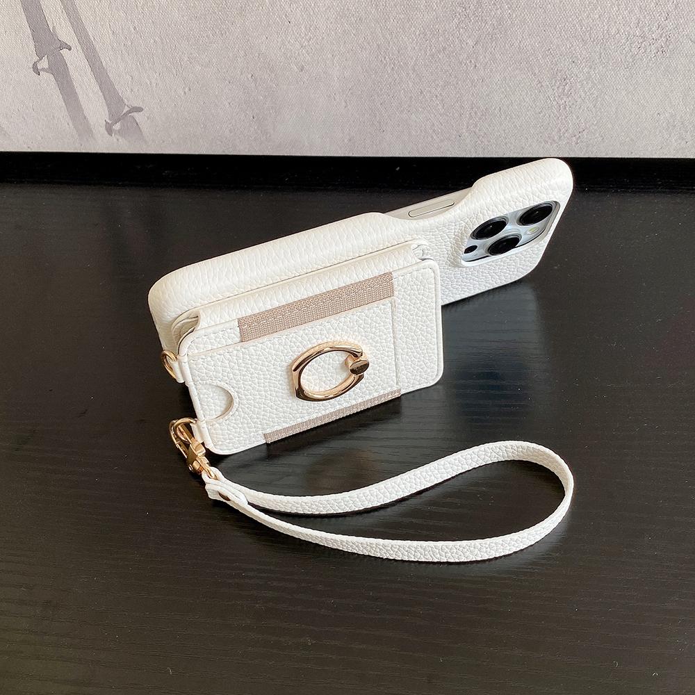 For iPhone 14 Pro Case Card Slots Kickstand PU Leather Back Cover with Ring Holder,Wrist Strap