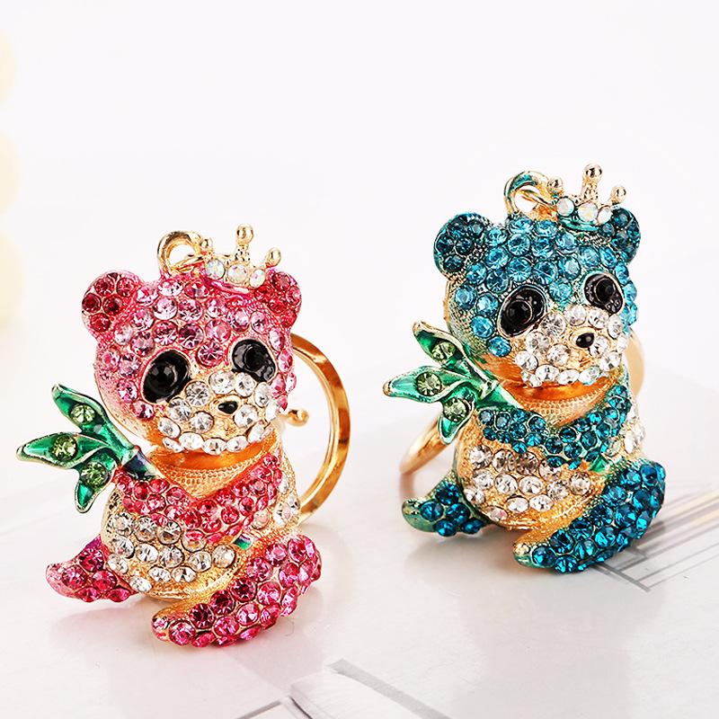 Cartoon panda keychain, rhinestone backpack pendant, student holiday gift, decoration, hanging decoration, cute diamond studded keychain