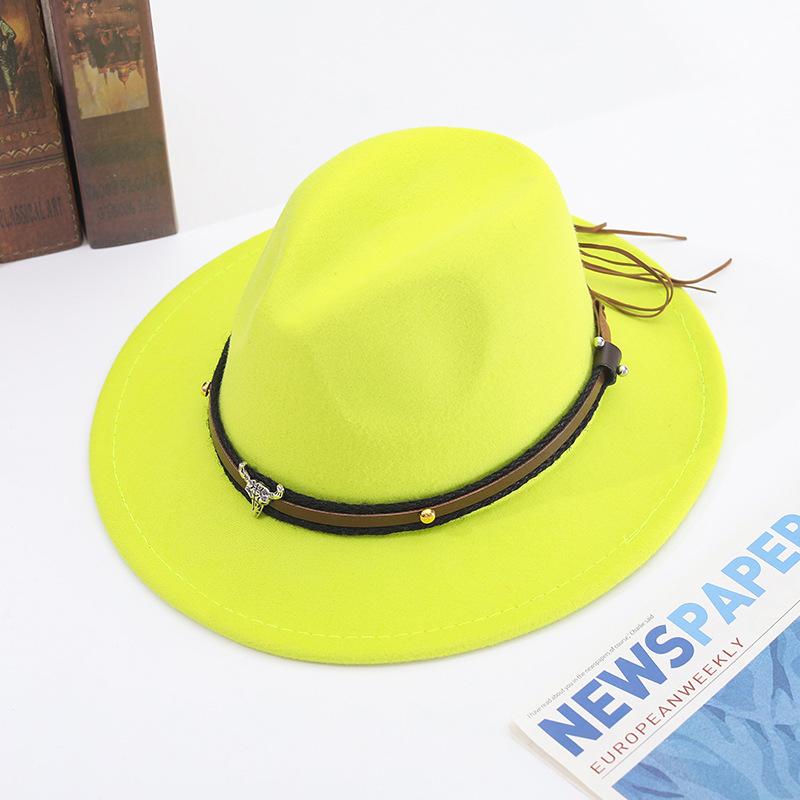 Zylinderhut Frühling und Herbst Jazzhut Hut mit großer Krempe Stierkopf Gürtel Accessoires Filzhut Tide