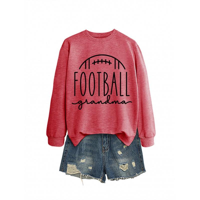 Womens Oversized Long Sleeve Crewneck Sweatshirt With Football Grandma Print - Fall Winter Casual Wear