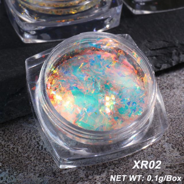 

Aurora Ice Crystal Opal Powder Блеск для ногтей Радужный пылевой шарм Хлопья для ногтей Срез Блестящий Маникюр с пайетками из парчи