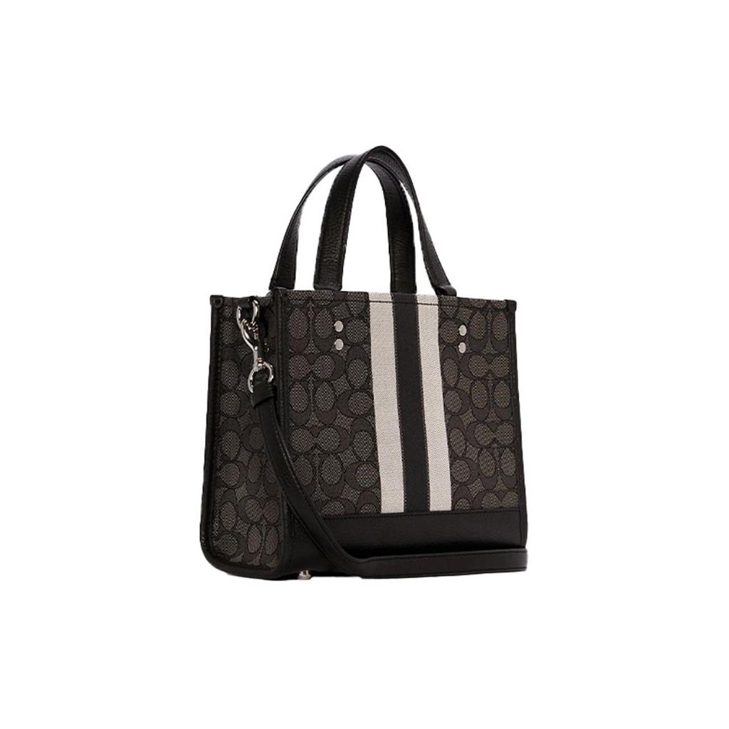Coach Dempsey 22 Classic Logo Canvas And Leather Tote Bag Women tote Smoke-Black C7083-SVRT6