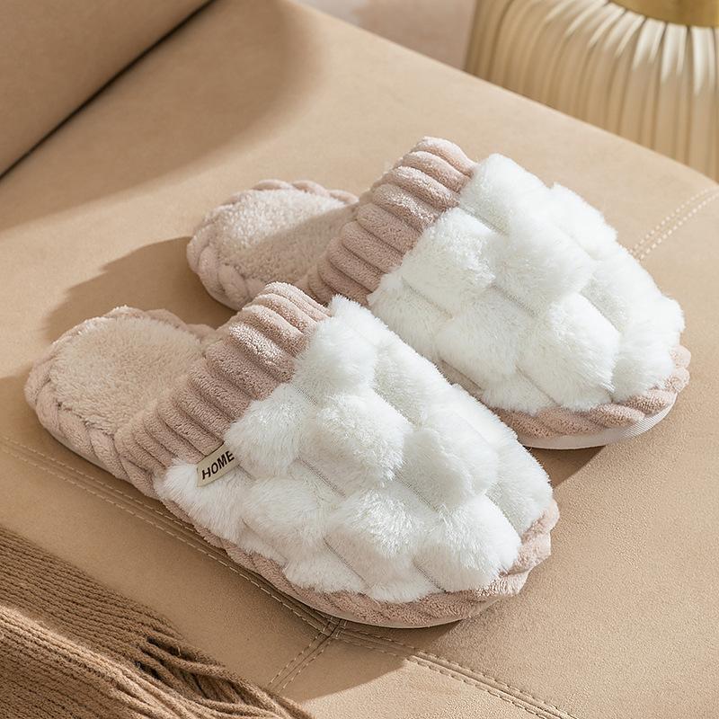 Cotton slippers women autumn and winter confinement indoor home non-slip thick bottom plush warm couple men