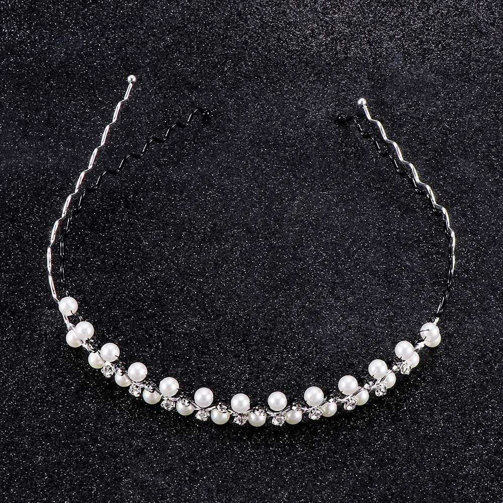 Headband Accessories Rhinestone for Women Headwear Black Silver Metal Pearl Crystal Wave Hairband