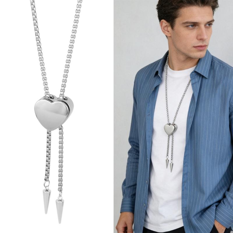 Versatile Stainless Steel Necklace With Heart Shaped Sliding Pendant For Formal And Casual Event Comfortable Design