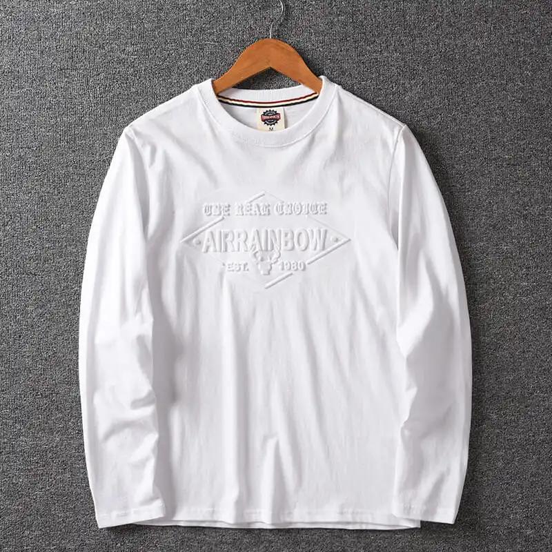 T-shirt de base à manches longues pour homme, lavé, pour le printemps/l'automne, avec imprimé de lettres et col rond