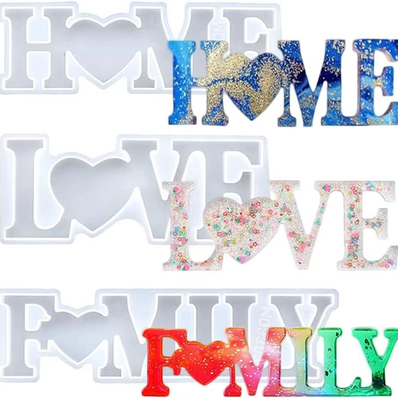 3-Piece Silicone Resin Mold for Home and Family Love Slogans, Suitable for Epoxy Resin Casting, Jewelry Making