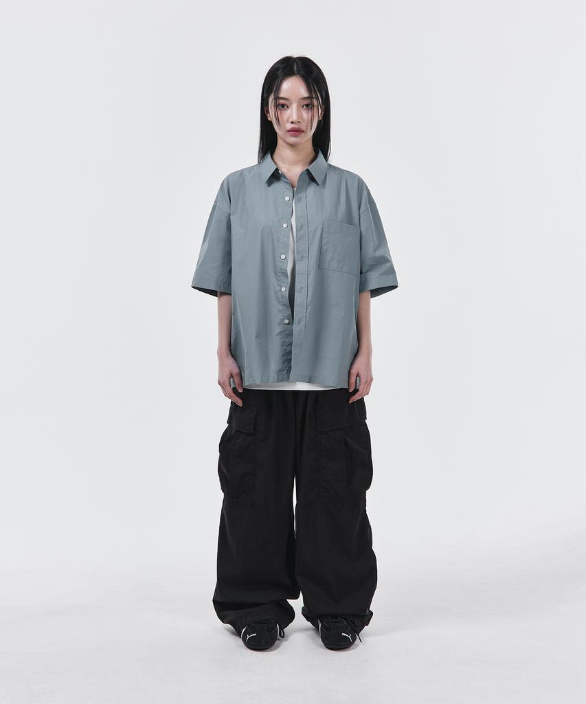 SIGNATURE Summer Oxford Crop Half Shirt [Blue]