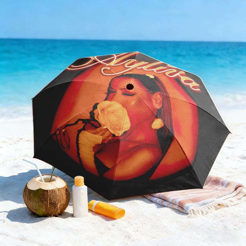 1pc Ayliva's Album Cover Umbrella Portable Folding Umbrella Iron Frame Hole Bone Structure Outdoor Home Umbrella