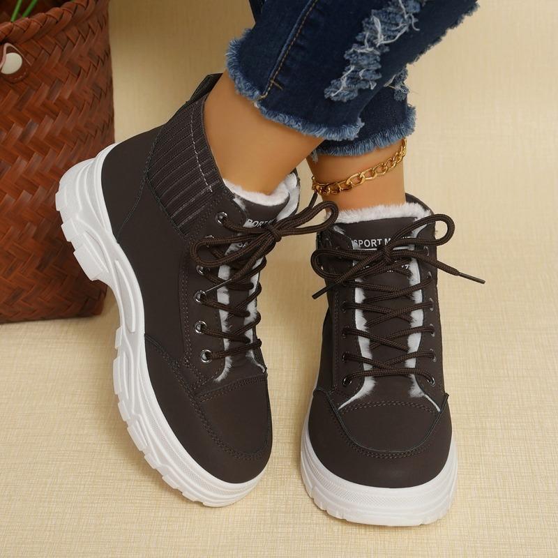 New winter high-top large-size thermal hiking shoes women's foreign trade thick-soled velvet lace-up short snow boots