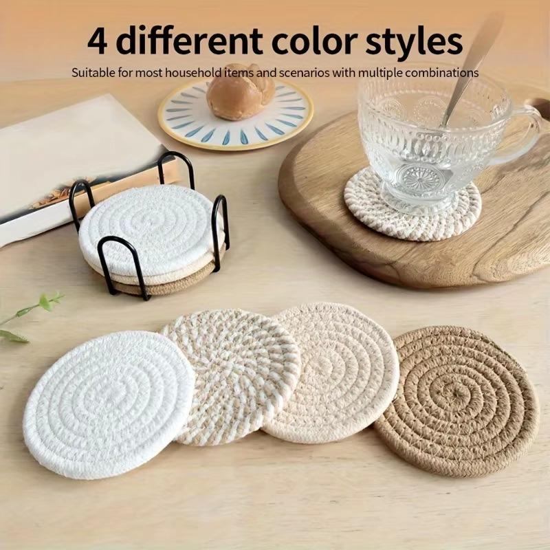 Stylish Woven Drink Coasters with Holder Set, 8Pcs Absorbent Coasters for Home Decoration