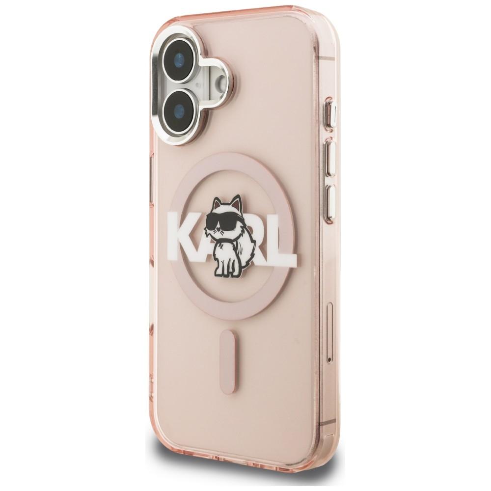 Karl Lagerfeld IML Choupette Sketch Logo MagSafe Case for iPhone 16 Pink