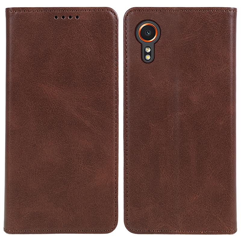

For Samsung Galaxy Xcover7 Case Stand Strong Magnetic Leather Phone Cover Brown