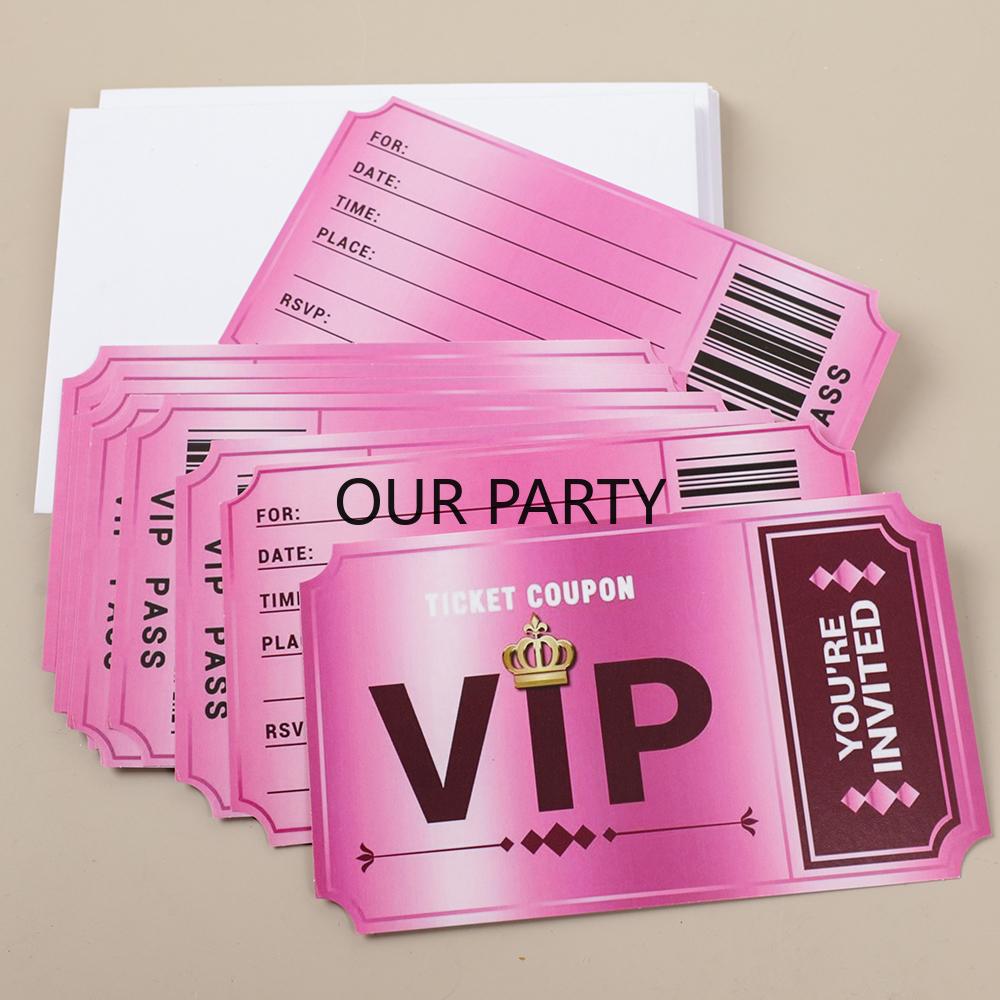 

12Pcs/Set Movie VIP Ticket Theme Invitation Cards with Envelope You re Invited Greeting Card for Birthday Retirement Party Decor розовый