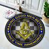 Freemason Square Compass G Logo Round Rug Flannel Masonic Symbol Decor For Man Cave Office Study Room Gold Blue CheckeredNonSlip