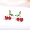 Green Leaf Red Cherry Stud Earrings for Women Earring Jewelry Gift