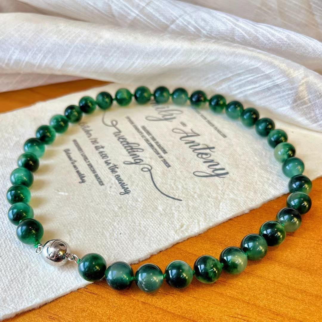 Magnetic Buckle Artificial Aquatic Agate Round Bead Necklace Women S Quartz Rock Collarbone Chain Simple Niche Retro Temperament