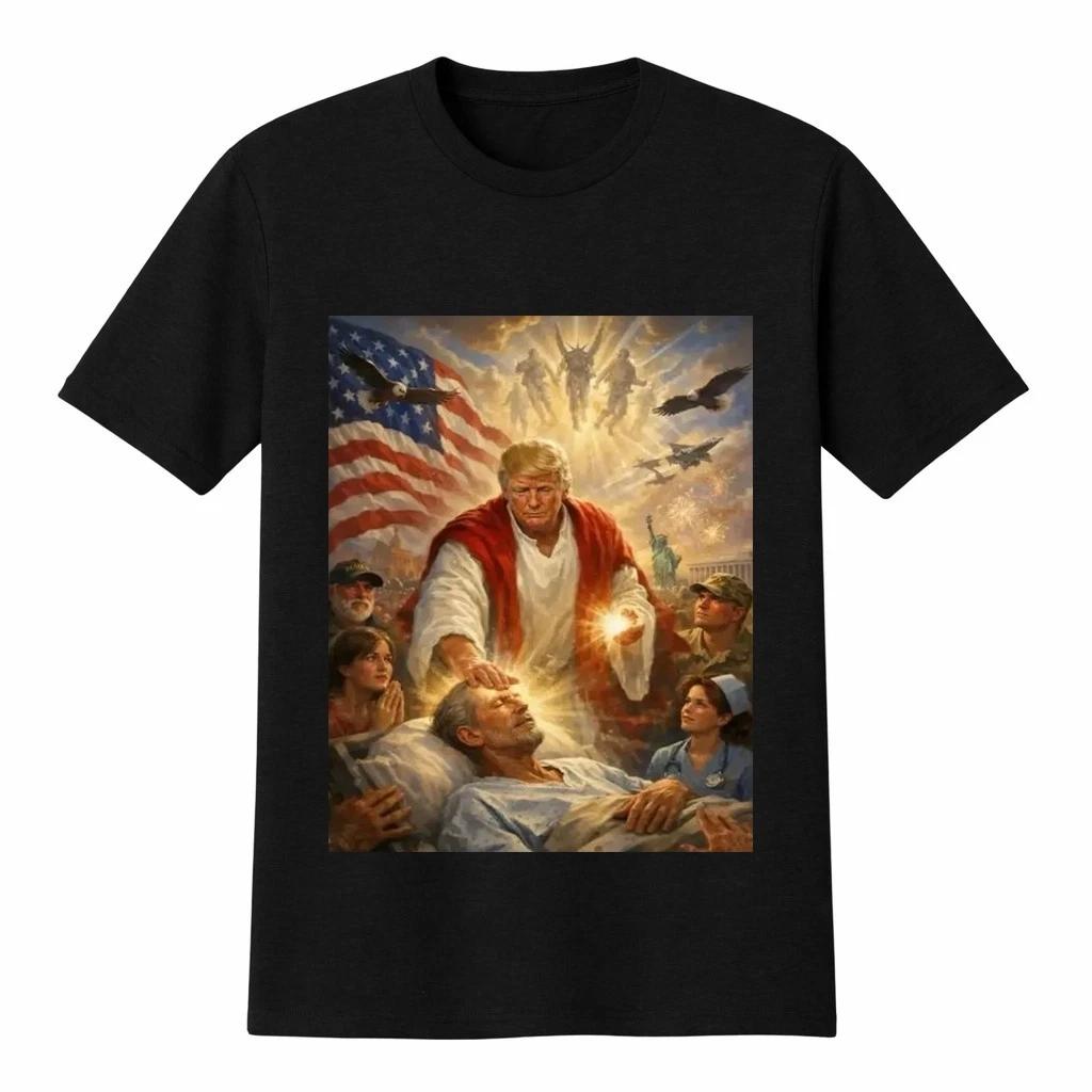 Trump Jesus Miracle Art Patriotic Christian Style T-Shirt M