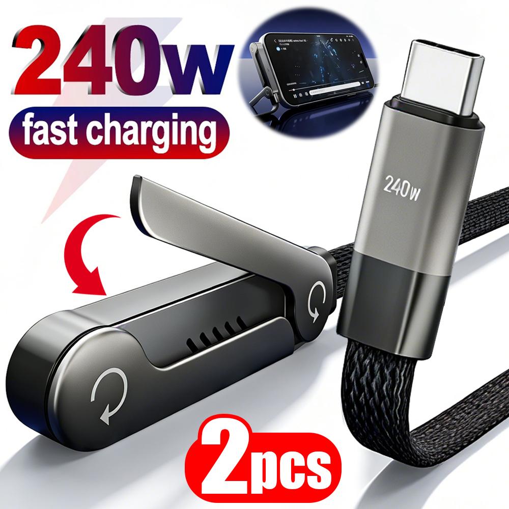 Multifunction USB Type C Cables 65W/240W High-speed Quick Charging Wire with Folding Phone Stands for IPhone 17 16 15 Samsung Xiaomi