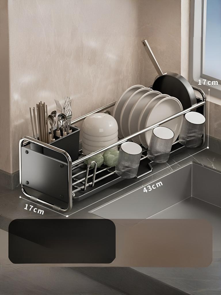 Dish Bowl Cup Drying Organizer, Multi-Functional Kitchen Sink-Side Rack with Chopstick Holder, Space-Saving Durable Practical
