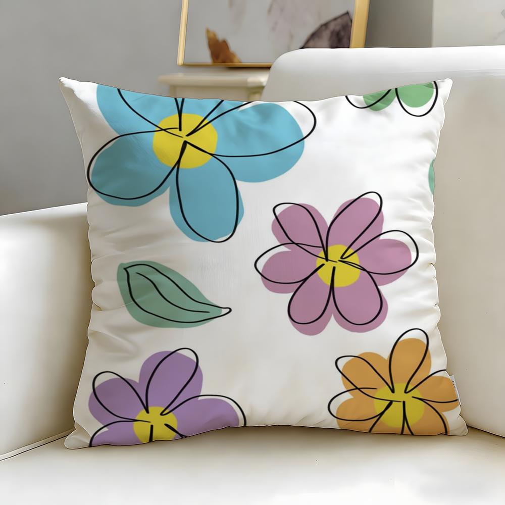 classic pattern Line Flowers Cushion Cover Soft  EasyWash Pillow Case  Versatile for Couch Bed Travel and Office