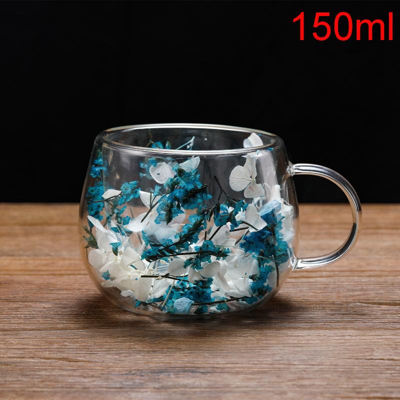 1Pcs Dried Flower Decorative Milk Tea Cup 150/300Ml Double-Layer Dried Flower Glass Cup High Temperature Resistant Coffee Cup