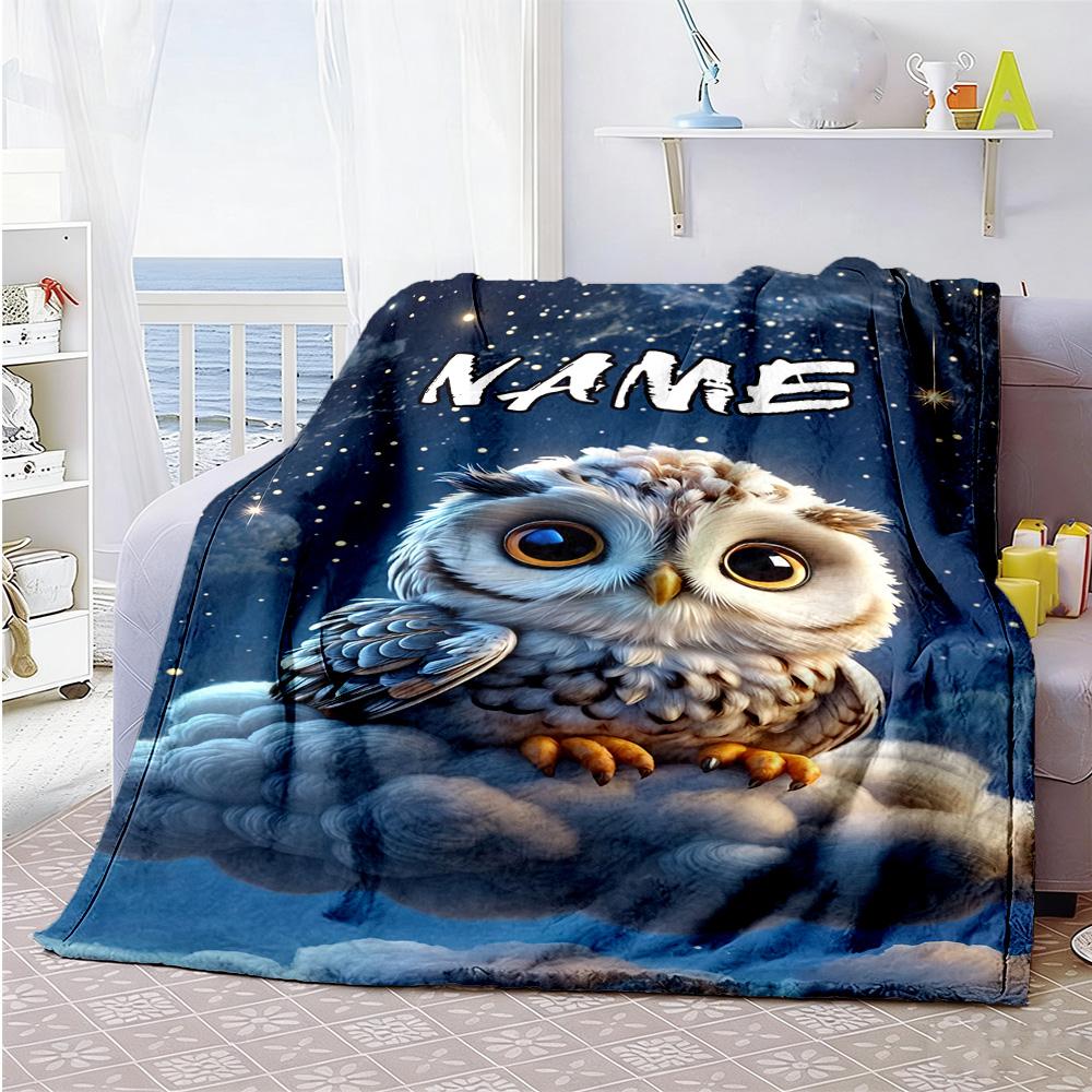 Little Owl Clouds Customize Your Name Blanket Gift Customizable Blanket Soft & Cozy Versatile for Picnics Office Chair Sofa Couch for All Occasions