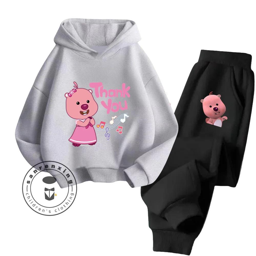 2025 Loppy Cartoon Einfarbiges Hoodie-Set A Hip-Hop-Stil Reines Baumwoll-Kostengünstiges Hoodie-Set Geliebt von Kindern im Alter von 3-14 Jahren