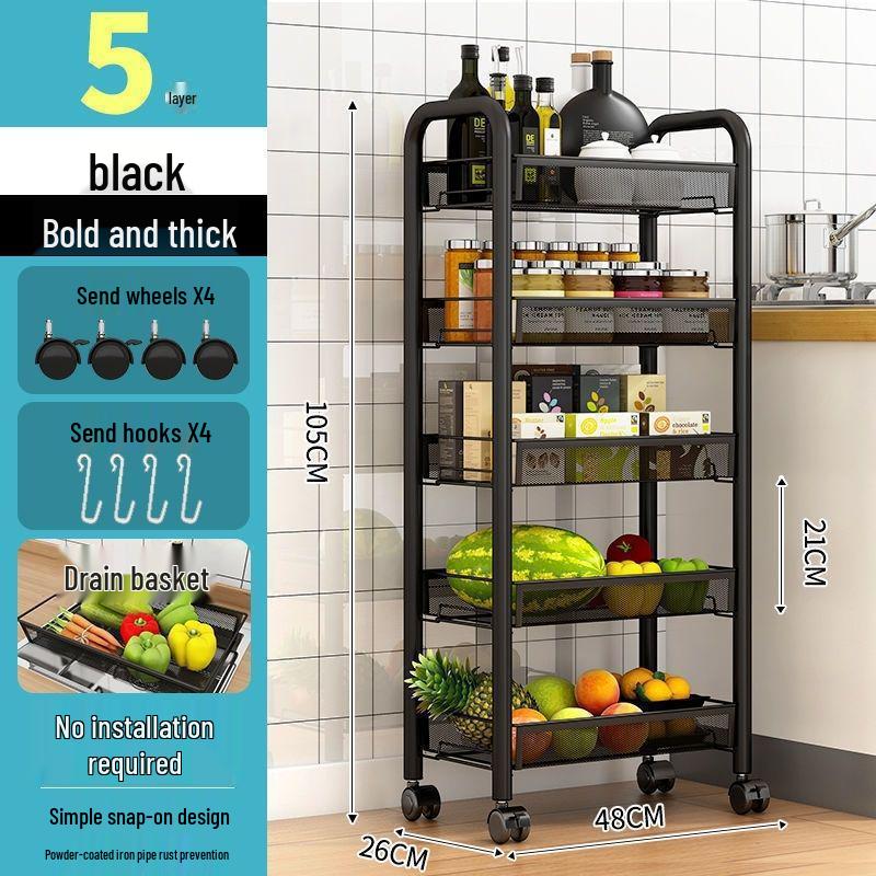 Mehrschichtiges mobiles Lagerregal für Küche, Schlafzimmer und Badezimmer