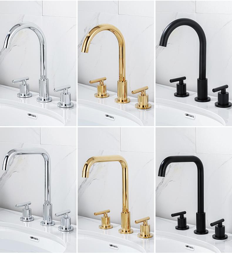 Basin Faucets Brass Polished Chrome Deck Mounted Round Bathroom Sink Faucets 3 Holes Double Handles Hot And Cold Water Tap
