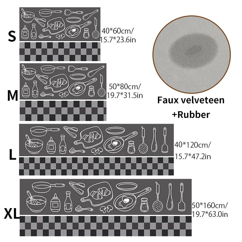 Classic Kitchen Mat Foot Mat Non-slip Kitchen Rug Crystal Velvet Long Carpet Soft Washable Bathroom Rug Kitchen Accessorie Tapis